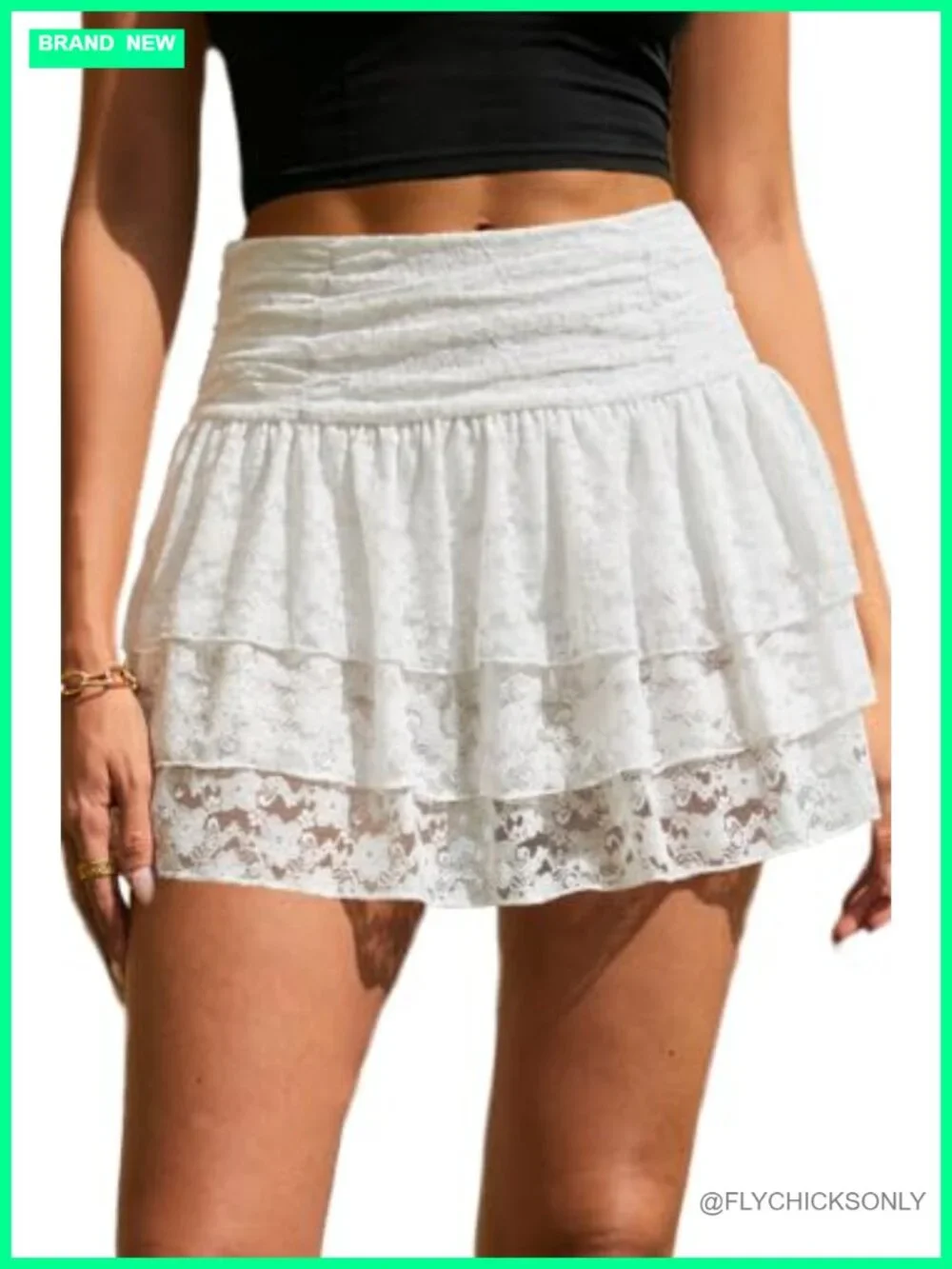 Lace Ruffle Y2K Mini Skort with Built-In Pocket Shorts Ruched Waist A-Line